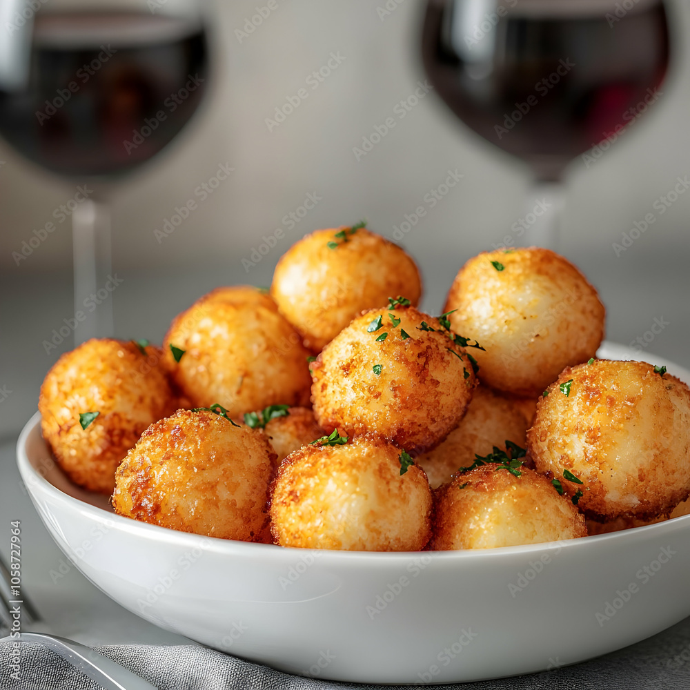 Photo of Crispy Fried Potato Balls with Parsley and Red Wine Photo of Crispy Fried Potato Balls with Parsley and Red Wine