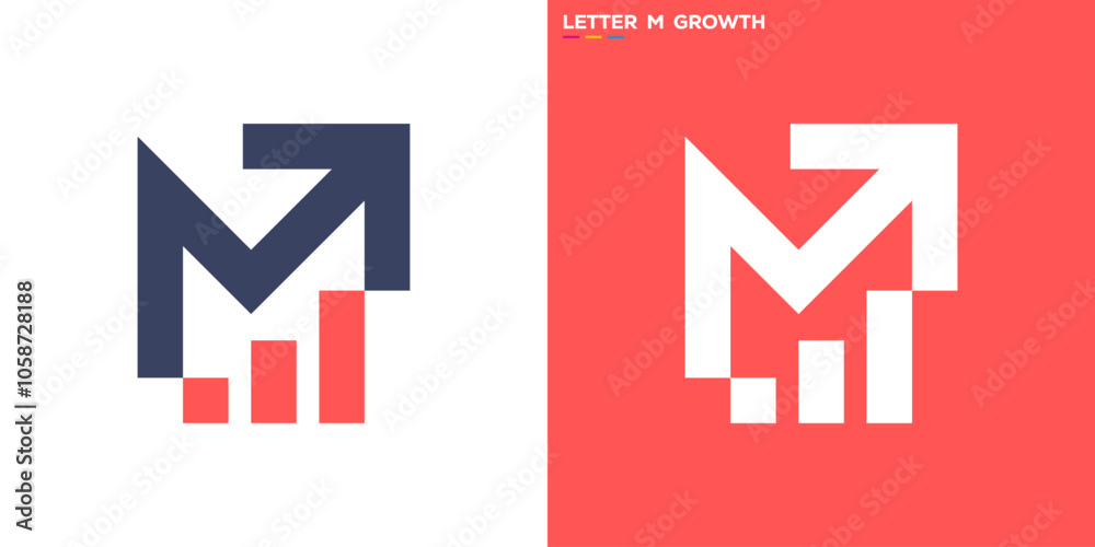 Growth logo. Letter M, arrow, marketing. Icon symbol template design EPS 10 Growth logo. Letter M, arrow, marketing. Icon symbol template design EPS 10