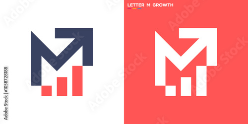 Growth logo. Letter M, arrow, marketing. Icon symbol template design EPS 10