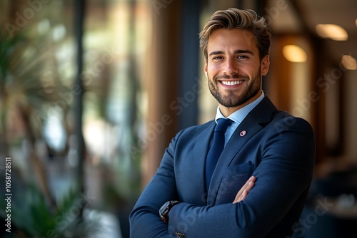 Confident Executive with Crossed Arms in Office Building