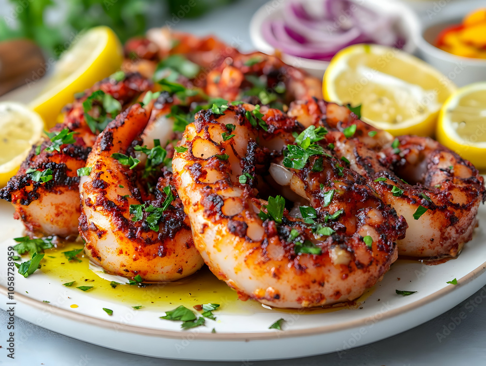 Grilled Octopus Photo with Lemon and Parsley