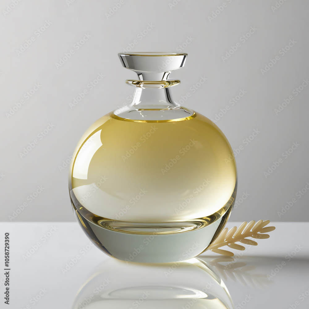 Glass sculpture of Baijiu liquor with pale yellow gradient and glass rice grain detail, generative ai Glass sculpture of Baijiu liquor with pale yellow gradient and glass rice grain detail, generative ai
