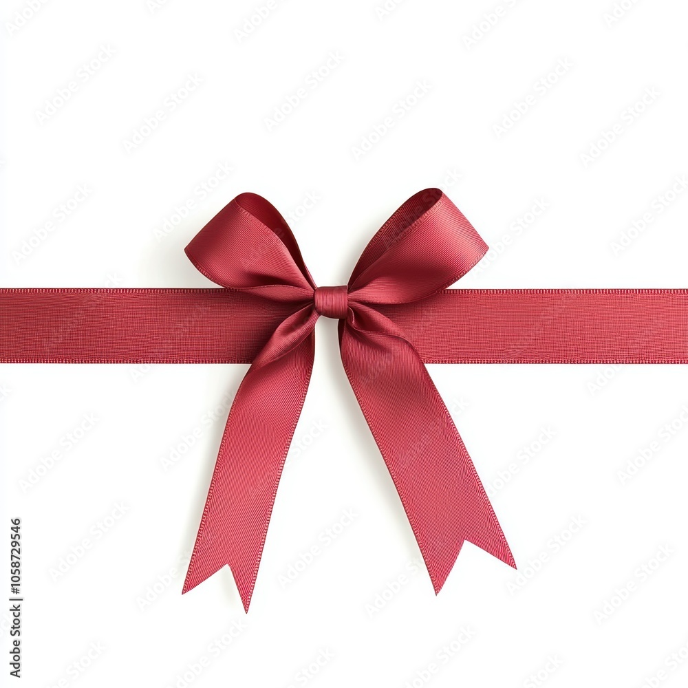Elegant red ribbon with a bow on a white background, perfect for gift packaging and festive decoration.