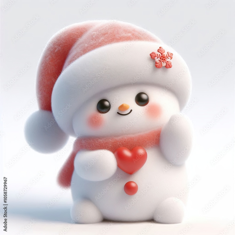 3d Cute fluffy christmas snowman doing mini heart pose, full body, white background 3d Cute fluffy christmas snowman doing mini heart pose, full body, white background