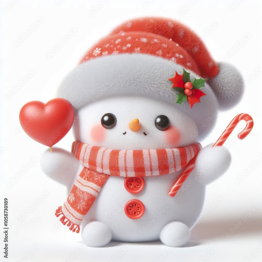 3d Cute fluffy christmas snowman doing mini heart pose, full body, white background 3d Cute fluffy christmas snowman doing mini heart pose, full body, white background
