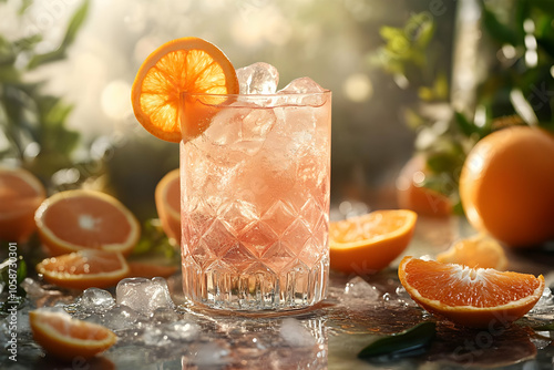 Refreshing Orange Ice Drink Photo with Citrus Slices