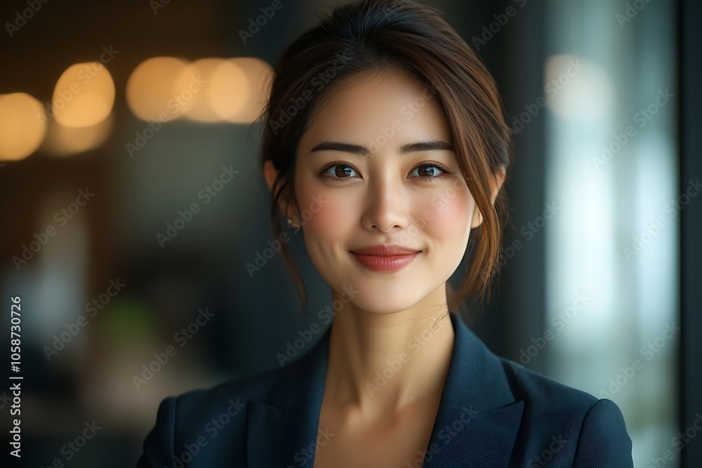 Confident Female Entrepreneur Smiling in Corporate Attire Confident Female Entrepreneur Smiling in Corporate Attire