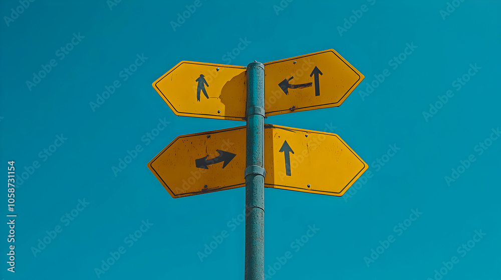 Photo Yellow Direction Signs Against Blue Sky