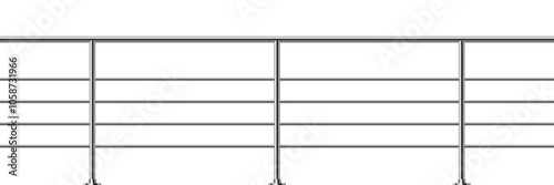 Metal fence with rails isolated on transparent background. Steel balcony with balustrades. Vector realistic 3D illustration of iron barrier, stairs balustrade for interior design.