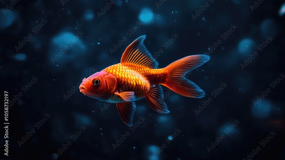Bright Orange Fish Gliding Through Dark Blue Ocean Bright Orange Fish Gliding Through Dark Blue Ocean
