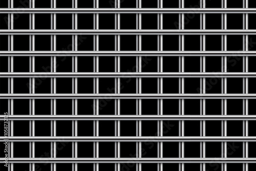 3d prison cage vector illustration. Realistic metal jail bars, iron grid mesh of crossed rods, closed square gaol lattice from pipes for arrest and punishment of criminals in jailhouse.