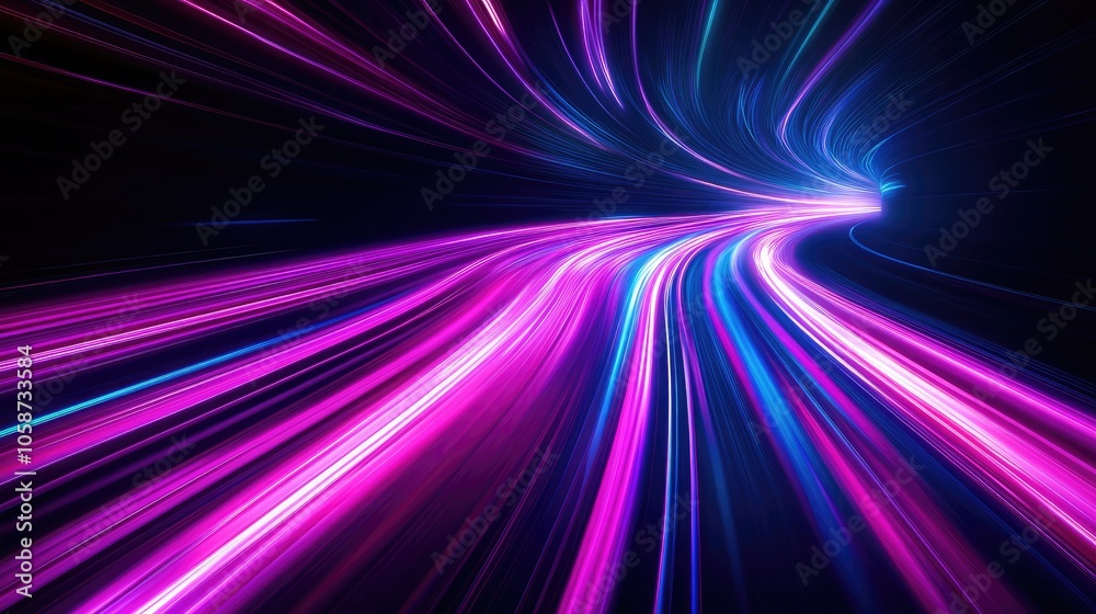 This striking image showcases a dynamic wave of neon lights in vivid pink, purple, and blue, set against a dark backdrop, perfect for modern digital art and futuristic branding This striking image showcases a dynamic wave of neon lights in vivid pink, purple, and blue, set against a dark backdrop, perfect for modern digital art and futuristic branding