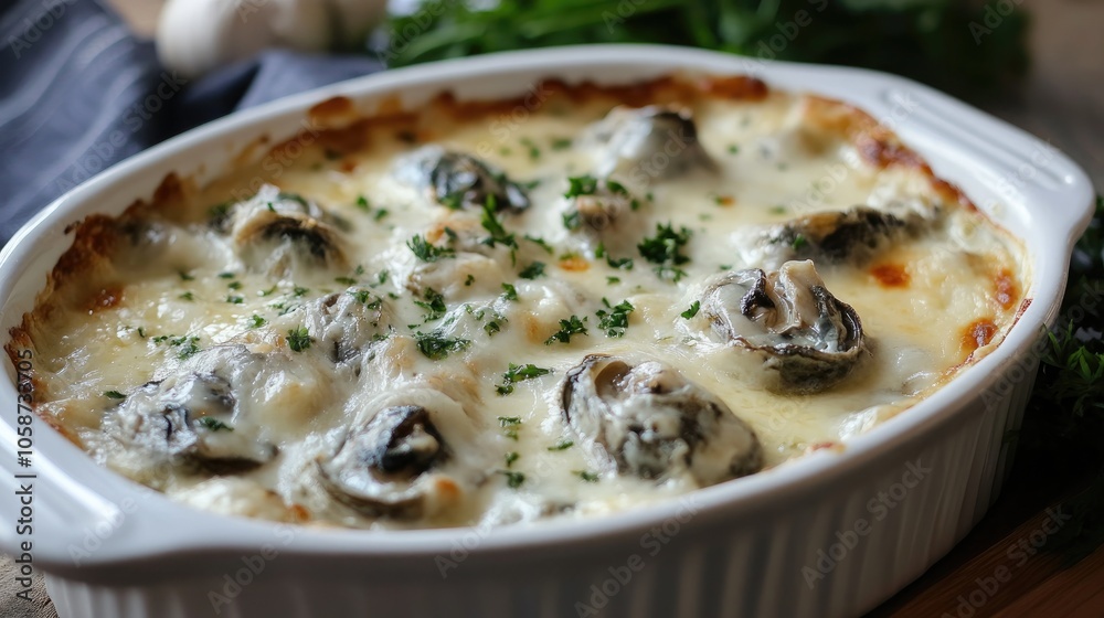 Baking Oysters in a creamy cheese sauce Baking Oysters in a creamy cheese sauce