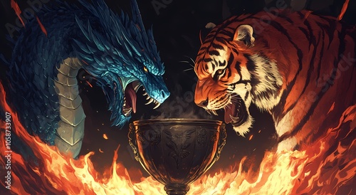 a dragon and a tiger in combat