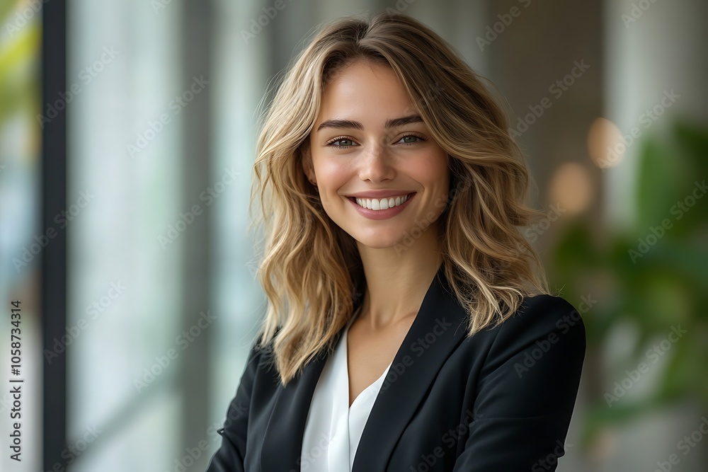 Confident Female Leader with Long Blonde Hair and Bright Smile Headshot Confident Female Leader with Long Blonde Hair and Bright Smile Headshot