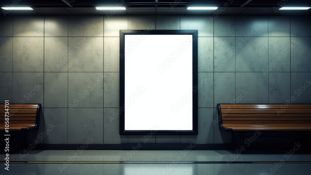 High-quality movie poster mockup in a subway station, showing a blank poster space. Great for showcasing film designs or advertisements in a busy, urban setting.