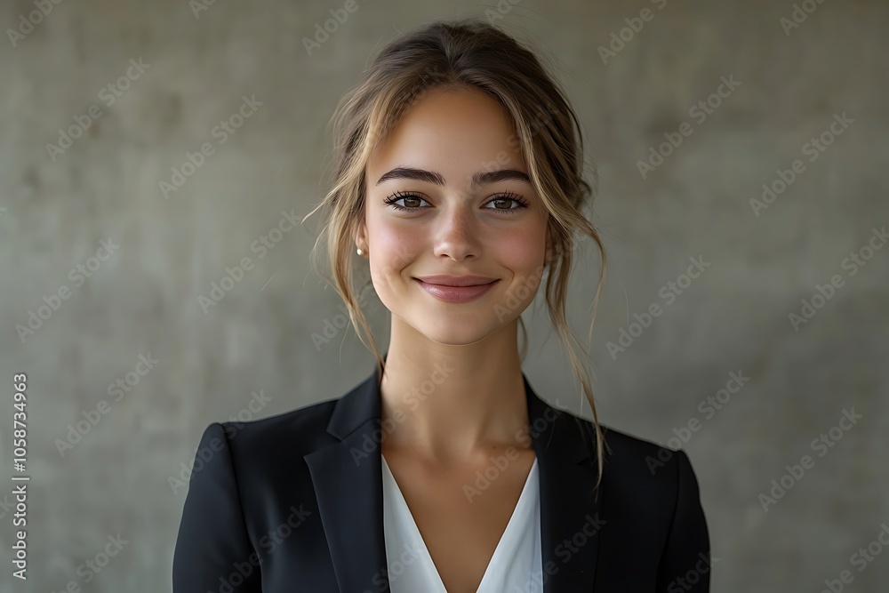 Confident Freckled Woman in Business Attire Smiling