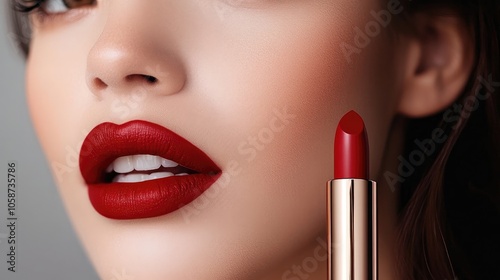 Bold red lipstick in a chic tube ideal for enhancing any makeup style or beauty collection