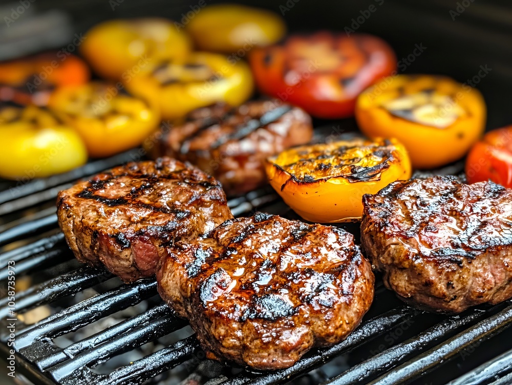 custom made wallpaper toronto digitalA close up of hamburgers and tomatoes cooking on a grill