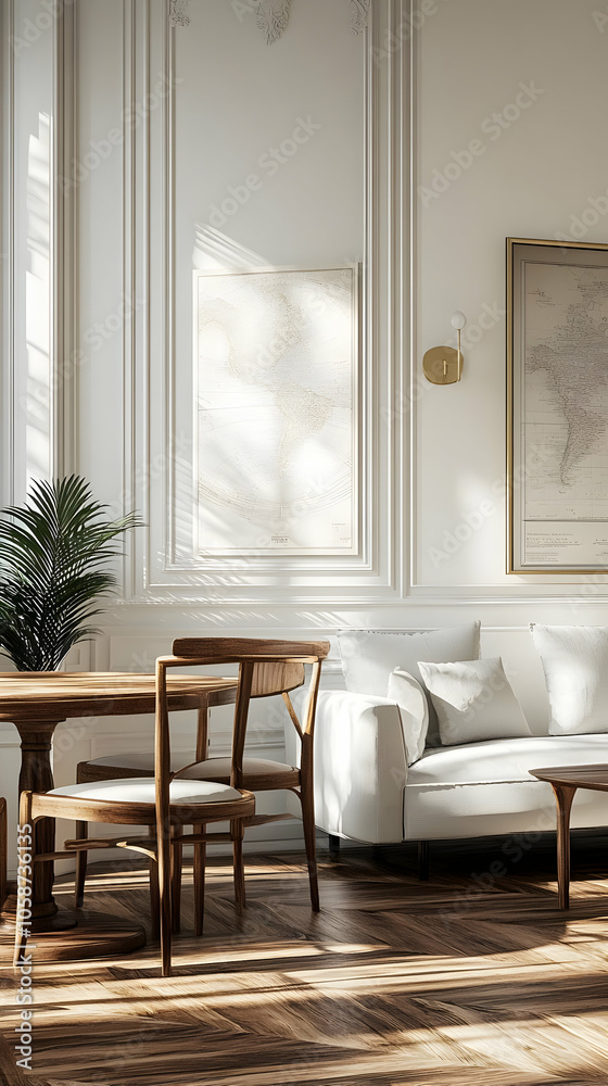 Fototapeta premium Illustration of a Sunlit Living Room with Wood Floors