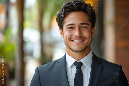 Confident Handsome Businessman in Navy Blue Suit Smiling Portrait