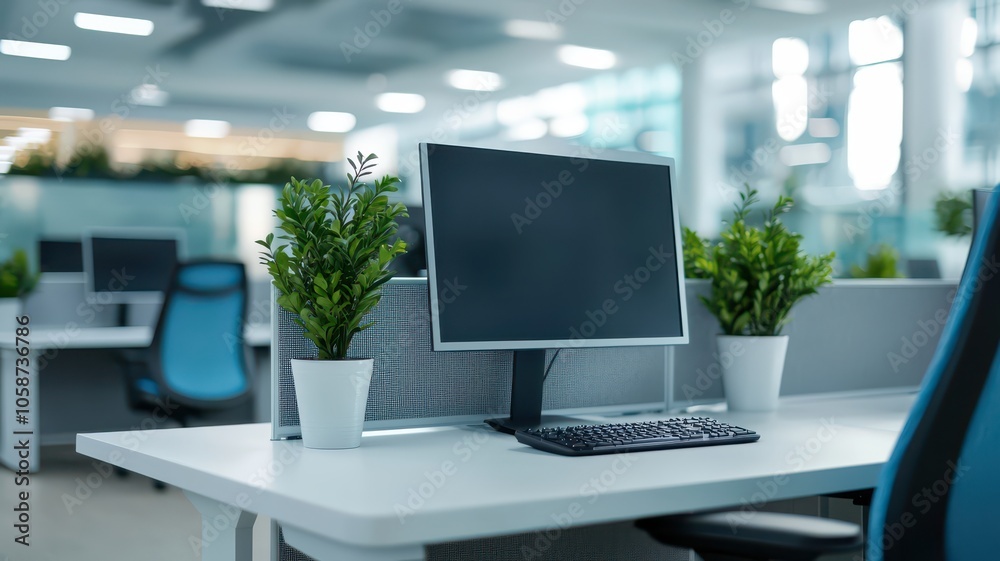 Spacious and bright open office highlighting expansive empty wall space for creative potential and design opportunities. Spacious and bright open office highlighting expansive empty wall space for creative potential and design opportunities.