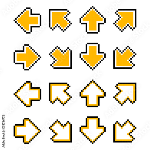 Directional arrows in retro arcade pixel art style