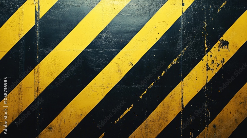 Fototapeta premium A striped wall in yellow and black featuring a complementary sticker