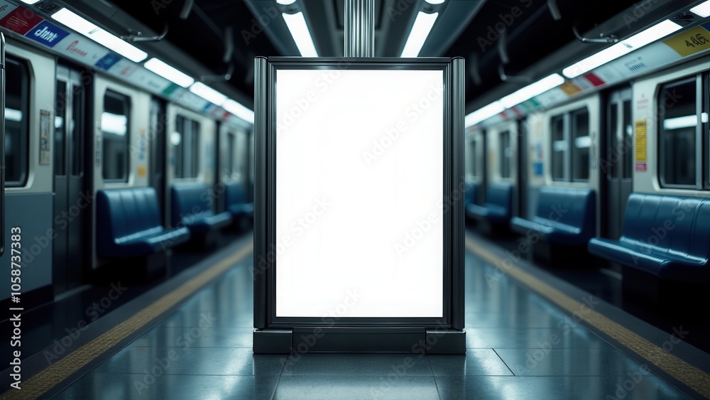 High-quality movie poster mockup in a subway station, showing a blank poster space. Great for showcasing film designs or advertisements in a busy, urban setting.