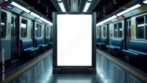 Obraz na płótnie High-quality movie poster mockup in a subway station, showing a blank poster space. Great for showcasing film designs or advertisements in a busy, urban setting. w salonie