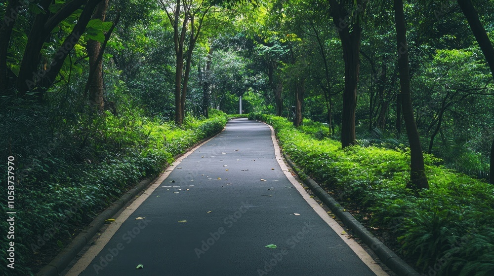 Naklejka premium Bicycle path surrounded by vegetation encouraging sustainable transport in an urban environment