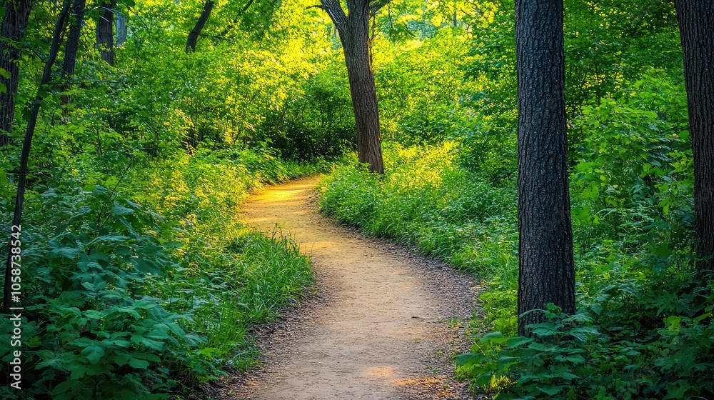 Fototapeta premium A tranquil trail enveloped by lush vibrant vegetation