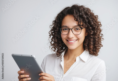 Wallpaper Mural young  business woman using tablet pc application for online remote work at office business Torontodigital.ca