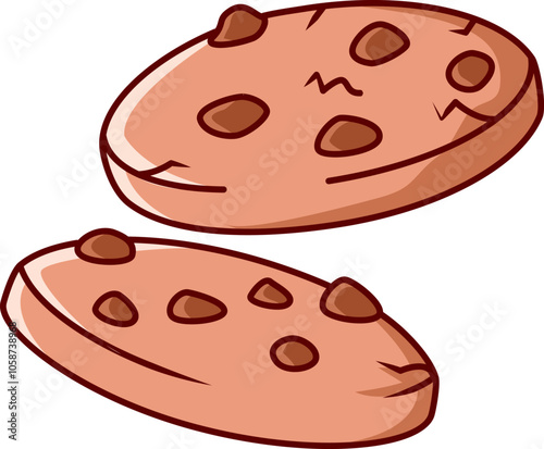 cookies with chocolate chip Vector Illustration Icon. Flat Cartoon Style