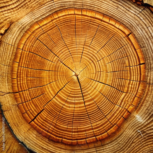 Oak Tree Stump with Annual Rings Section of Felled Trunk