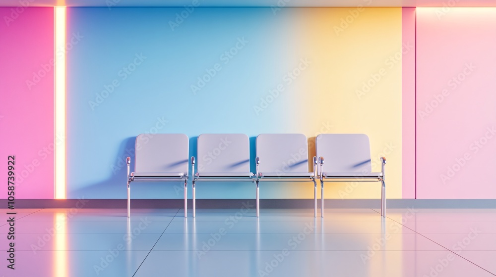 Naklejka premium Empty Waiting Room with Fluorescent Lights