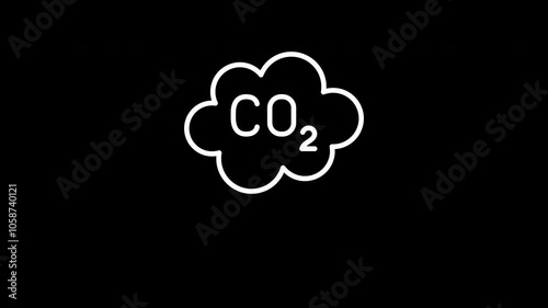 Carbon Dioxide Emission and Reduction animated line icon. White color line icon animation. 4K video with transparent background