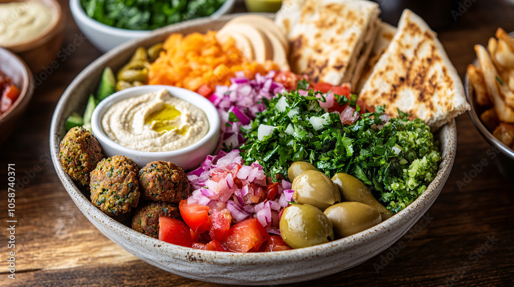 Falafel Bowl with Hummus, Pita Bread, and Salad Falafel Bowl with Hummus, Pita Bread, and Salad