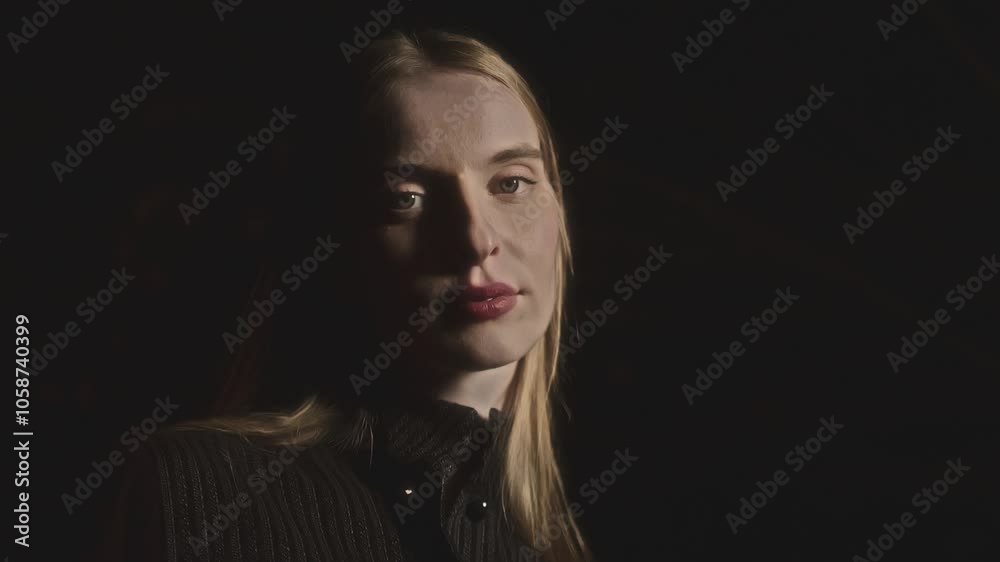 Fashion model poses for a photographer who is testing different lighting setups with a dark background and artificial smoke Fashion model poses for a photographer who is testing different lighting setups with a dark background and artificial smoke