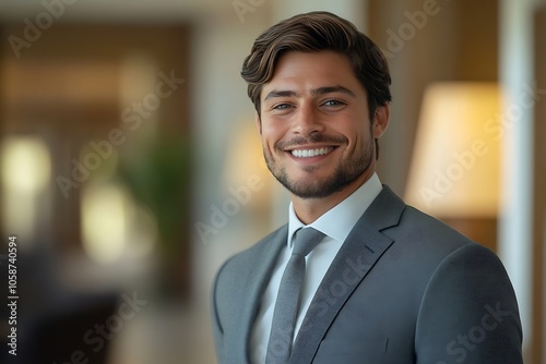 Confident Man in Stylish Gray Suit Smiling