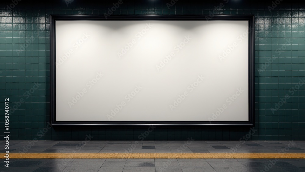 High-quality movie poster mockup in a subway station, showing a blank poster space. Great for showcasing film designs or advertisements in a busy, urban setting.