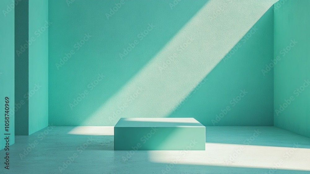 A green room with a white wall and a green square table A green room with a white wall and a green square table