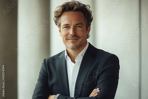 Confident Mature Businessman in Blue Suit Portrait