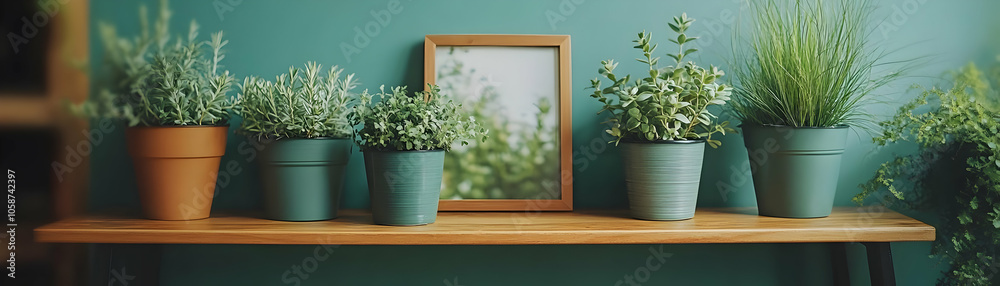 Green Plant Pots Shelf Decor Photo Green Plant Pots Shelf Decor Photo