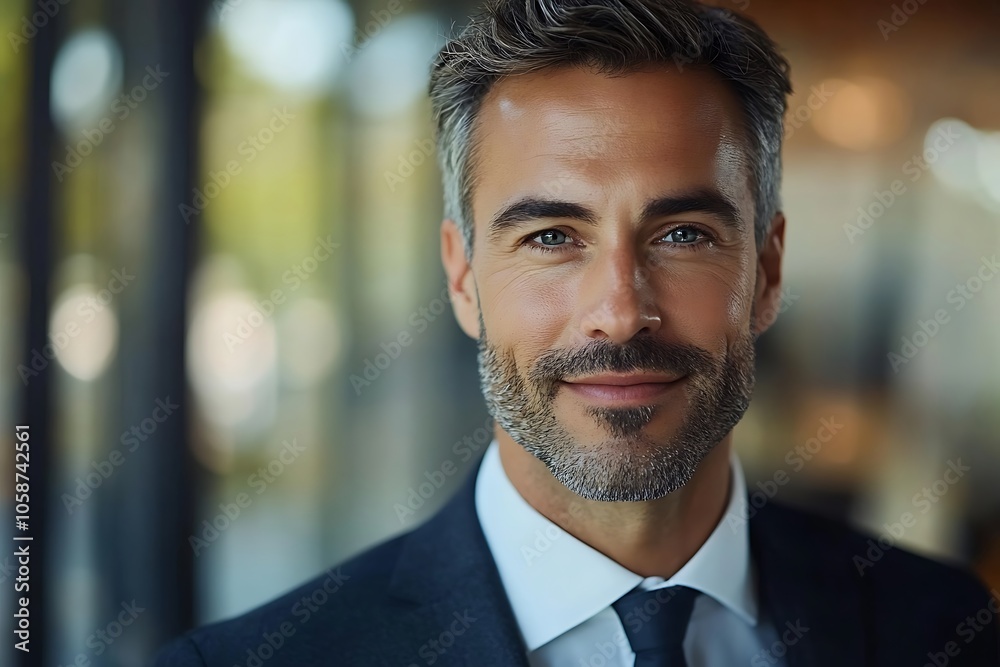 Confident Mature Businessman in Navy Blue Suit Headshot Confident Mature Businessman in Navy Blue Suit Headshot