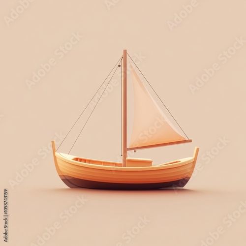 Wooden Sailboat on Minimalist Beige Background