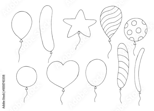 Air balloon set graphic black white sketch illustration vector 