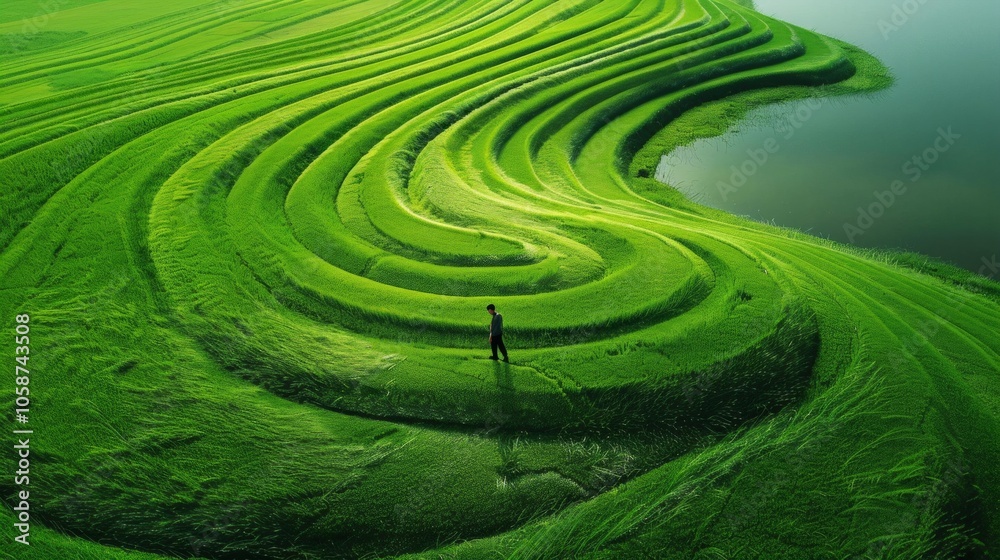 A man is standing in a field of green grass A man is standing in a field of green grass