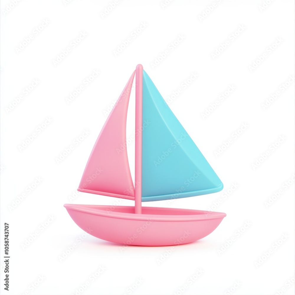 Minimalist Pastel Sailing Boat Toy on White Background Minimalist Pastel Sailing Boat Toy on White Background