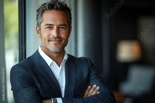 Confident Mature Businessman with Gray Hair in Suit